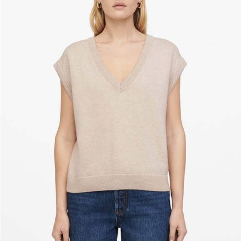 Anine Bing Fiona Sweater Vest in Wheat V-Neck 100% Cashmere NWOT